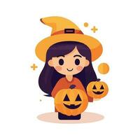 Hand Drawn Halloween cute witch in flat style vector