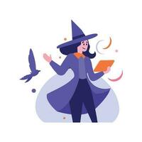 Hand Drawn Halloween cute witch in flat style vector