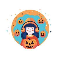 Hand Drawn Halloween cute witch in flat style vector