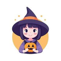 Hand Drawn Halloween cute witch in flat style vector