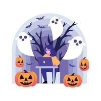 Hand Drawn halloween banner in flat style vector