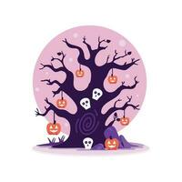 Hand Drawn halloween tree in flat style vector