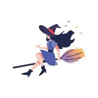 Hand Drawn a witch riding a broomstick in flat style vector