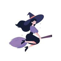 Hand Drawn a witch riding a broomstick in flat style vector