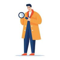 Hand Drawn detective with magnifying glass in flat style vector