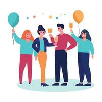 Hand Drawn group of friends celebrating in flat style vector