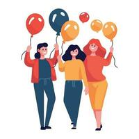 Hand Drawn group of friends celebrating in flat style vector