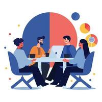 Hand Drawn group of business people sitting and working in flat style vector