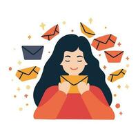 Hand Drawn woman sending a letter in flat style vector