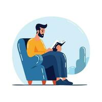 Hand Drawn man sitting and reading a book in flat style vector