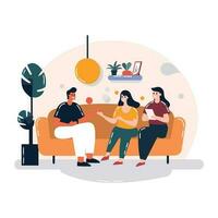 Hand Drawn group of friends chatting on sofa in flat style vector