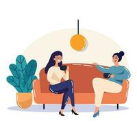 Hand Drawn group of friends chatting on sofa in flat style vector