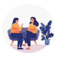 Hand Drawn mother talking to daughter in flat style vector