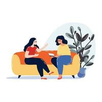 Hand Drawn mother talking to daughter in flat style vector