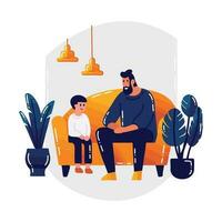 Hand Drawn father talking to son on the sofa in flat style vector