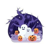 Hand Drawn Halloween cute ghost in flat style vector