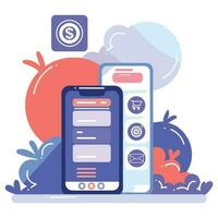 Smartphone and business in UX UI flat style vector