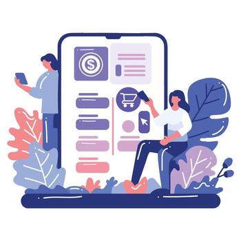 Smartphone and business in UX UI flat style vector
