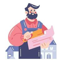 Hand Drawn carpenter character in flat style vector