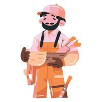 mano dibujado carpintero personaje en plano estilo vector