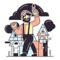 Hand Drawn carpenter character in flat style vector