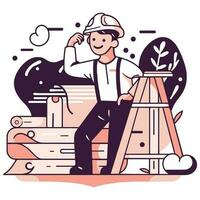 Hand Drawn carpenter character in flat style vector