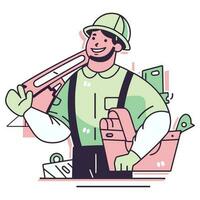 Hand Drawn carpenter character in flat style vector