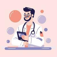 Hand Drawn doctor character in flat style vector