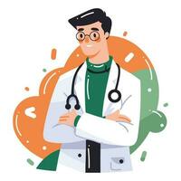 mano dibujado médico personaje en plano estilo vector