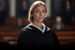 female judge in court with photo