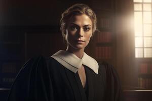 female judge in court with photo