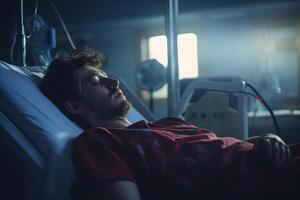 patient lying on the bed in hospital with Generative AI photo