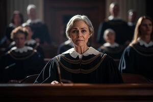 female judge in court with photo