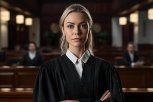 female judge in court with photo