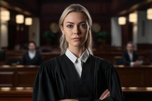 female judge in court with Generative AI photo