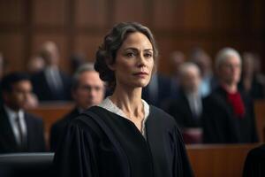 female judge in court with photo