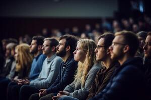 students listening to lecture at a lecture theatre with Generative AI photo