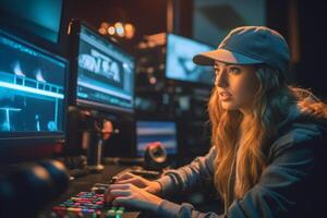 female director speaks on the set of a movie production with photo