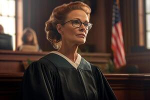 female judge in court with photo