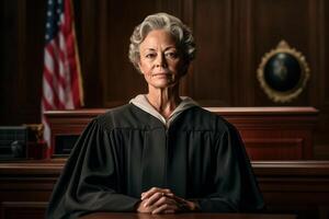 female judge in court with photo