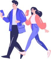 Pareja caminando o corriendo en plano estilo aislado en antecedentes png