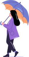 young woman walking with umbrella in flat style isolated on background png