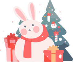 mignonne Noël lapin dans plat style isolé sur Contexte png