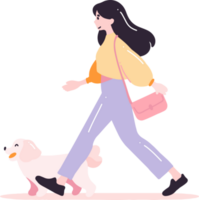 teenage girl with cute dog in flat style isolated on background png