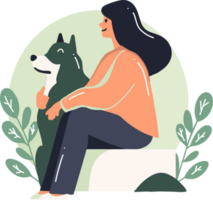 teenage girl with cute dog in flat style isolated on background png