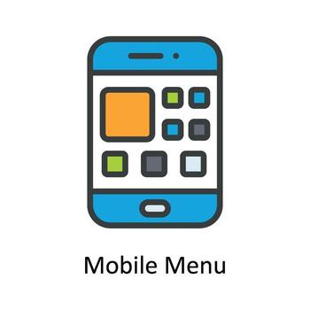 Mobile Menu  Vector Fill outline Icon Design illustration. Network and communication Symbol on White background EPS 10 File