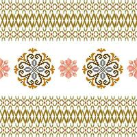 Floral Cross Stitch Embroidery on white background.geometric ethnic oriental seamless pattern traditional.Aztec style abstract vector illustration.design for texture,fabric,clothing,wrapping,sarong.