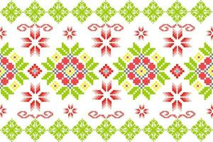 Floral Cross Stitch Embroidery on white background.geometric ethnic oriental seamless pattern traditional.Aztec style abstract vector illustration.design for texture,fabric,clothing,wrapping,sarong.