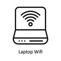 Laptop Wifi  Vector  outline Icon Design illustration. Network and communication Symbol on White background EPS 10 File