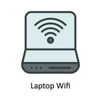 Laptop Wifi  Vector Fill outline Icon Design illustration. Network and communication Symbol on White background EPS 10 File